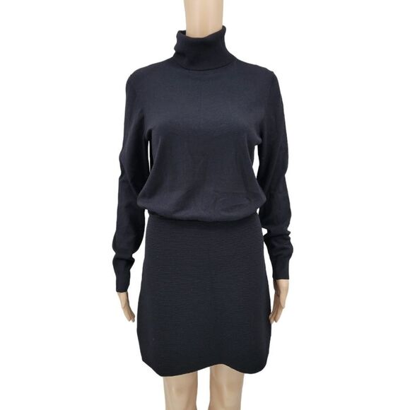 Theory Women's Black Long Sleeve Wool Turtleneck Sweater Dress Size Large - Picture 1 of 14